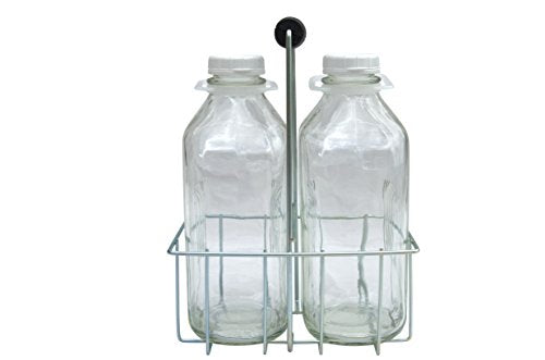 Wire Carrier with Glass Bottles, Extra Caps, Pour Spouts and Silicone Funnel Combos