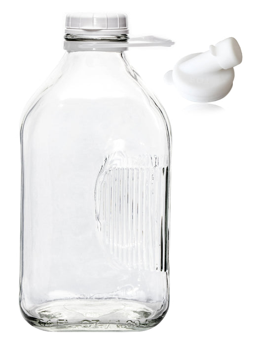 The Dairy Shoppe Heavy Glass Milk Bottle 64 Oz Jug (2 Quart) with Extra Lid & Pour Spout