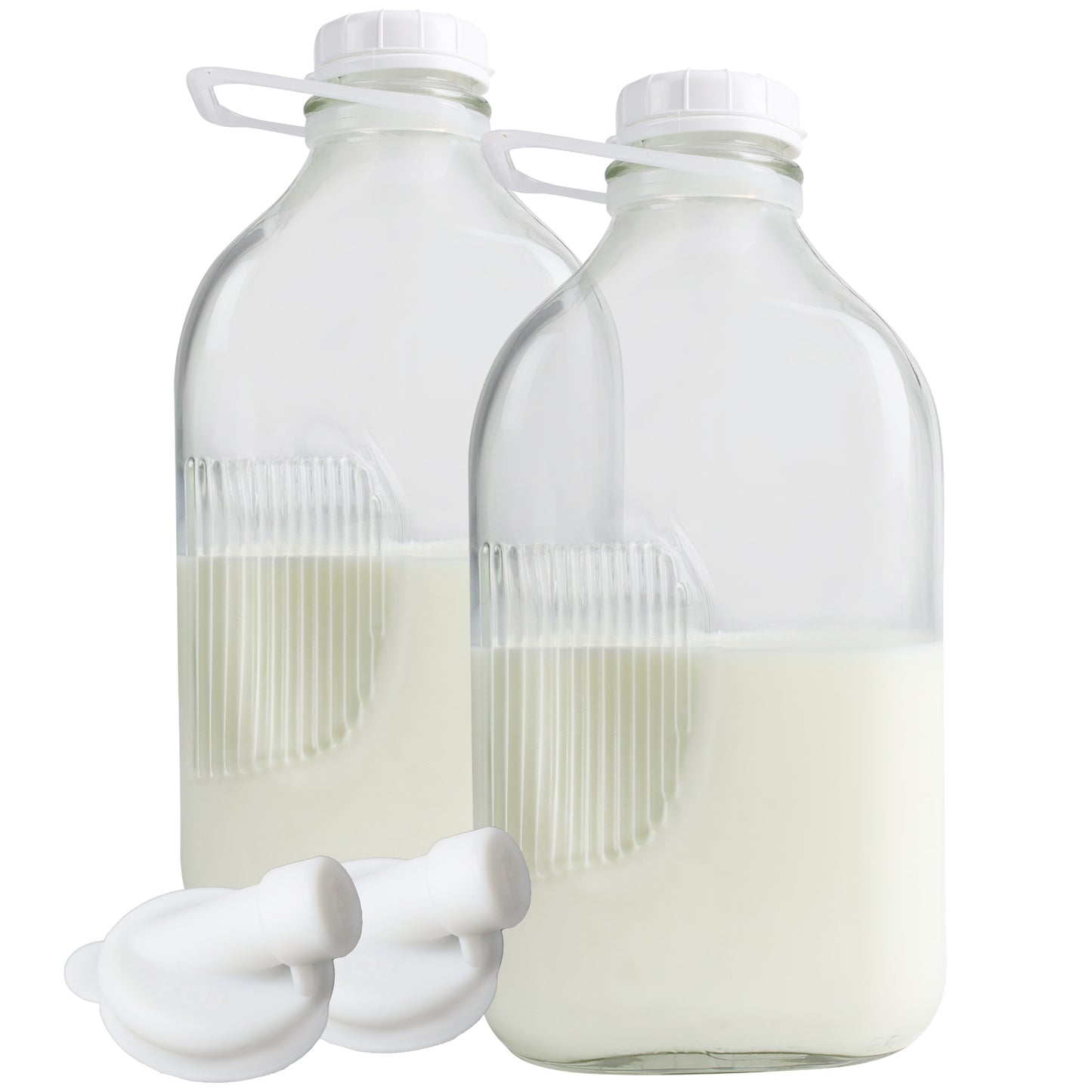 The Dairy Shoppe Heavy Glass Milk Bottle 64 Oz Jug (2 Quart) with Extra Lid & Pour Spout