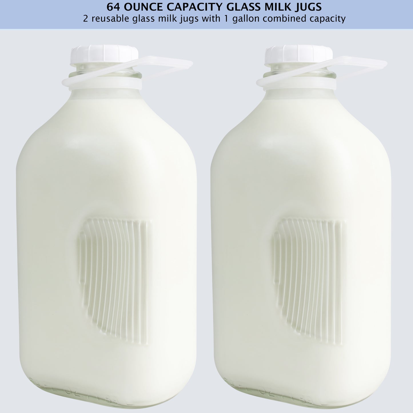 The Dairy Shoppe Heavy Glass Milk Bottle 64 Oz Jug (2 Quart) with Extra Lid & Pour Spout